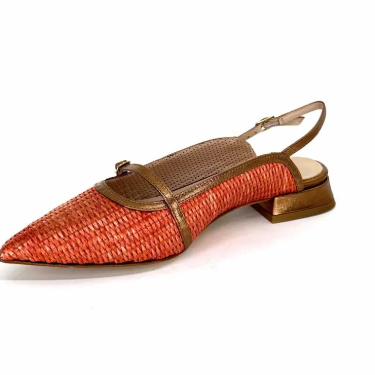 Ivoire0532 Ballerines Bride Arriere Ivoire X1406 Raffia Cuir Bronze Orange New