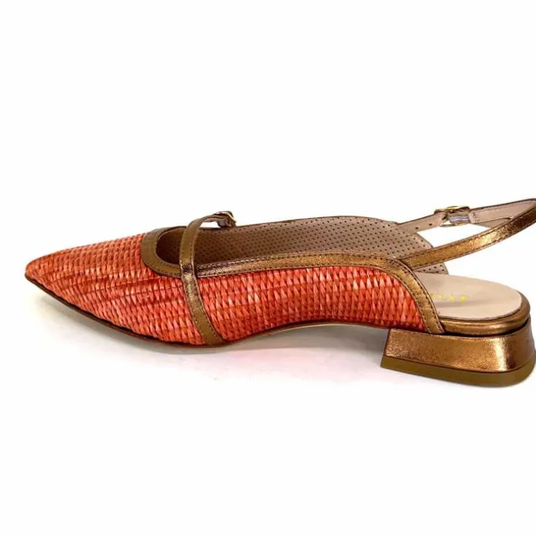 Ivoire0532 Ballerines Bride Arriere Ivoire X1406 Raffia Cuir Bronze Orange New