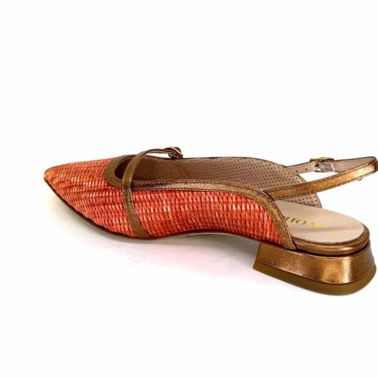 Ivoire0532 Ballerines Bride Arriere Ivoire X1406 Raffia Cuir Bronze Orange New