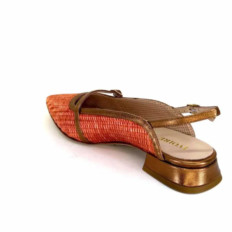 Ivoire0532 Ballerines Bride Arriere Ivoire X1406 Raffia Cuir Bronze Orange New