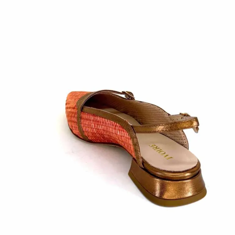 Ivoire0532 Ballerines Bride Arriere Ivoire X1406 Raffia Cuir Bronze Orange New
