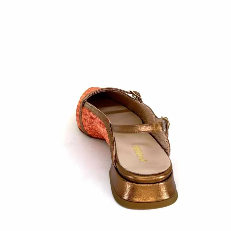 Ivoire0532 Ballerines Bride Arriere Ivoire X1406 Raffia Cuir Bronze Orange New