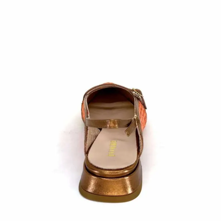 Ivoire0532 Ballerines Bride Arriere Ivoire X1406 Raffia Cuir Bronze Orange New