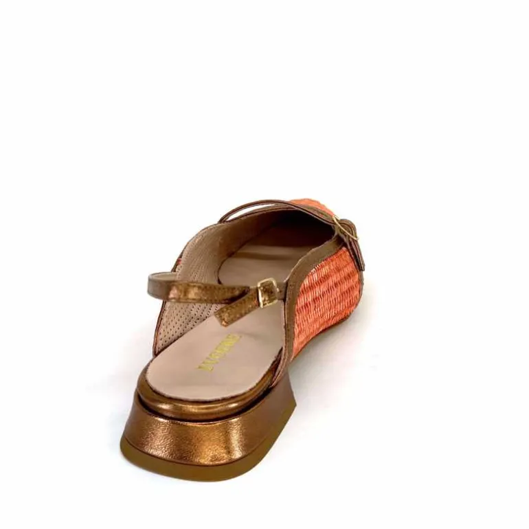 Ivoire0532 Ballerines Bride Arriere Ivoire X1406 Raffia Cuir Bronze Orange New