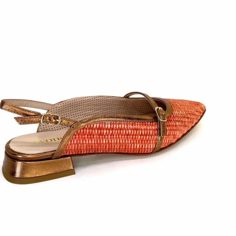 Ivoire0532 Ballerines Bride Arriere Ivoire X1406 Raffia Cuir Bronze Orange New