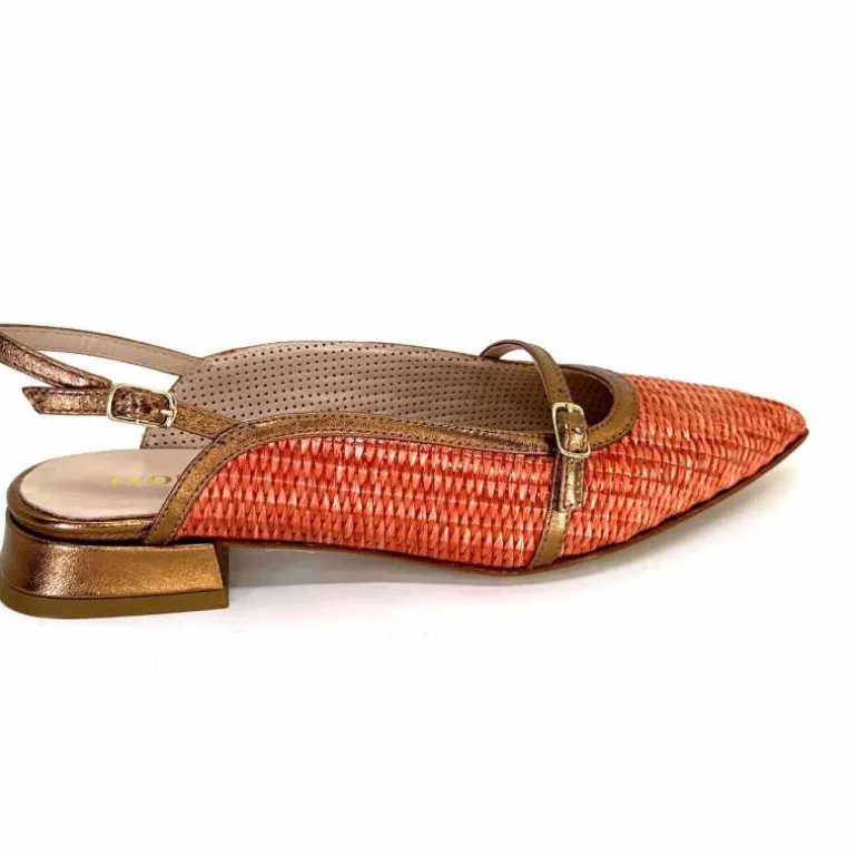 Ivoire0532 Ballerines Bride Arriere Ivoire X1406 Raffia Cuir Bronze Orange New
