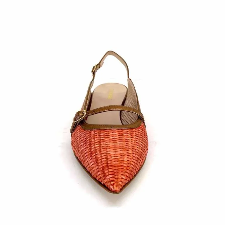 Ivoire0532 Ballerines Bride Arriere Ivoire X1406 Raffia Cuir Bronze Orange New