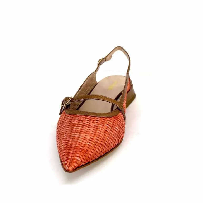 Ivoire0532 Ballerines Bride Arriere Ivoire X1406 Raffia Cuir Bronze Orange New