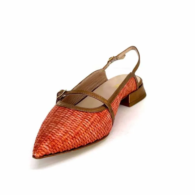 Ivoire0532 Ballerines Bride Arriere Ivoire X1406 Raffia Cuir Bronze Orange New