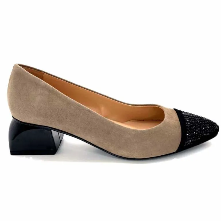 Dansi Ballerines 6963 Daim Noir &amp; Strass Taupe Fashion