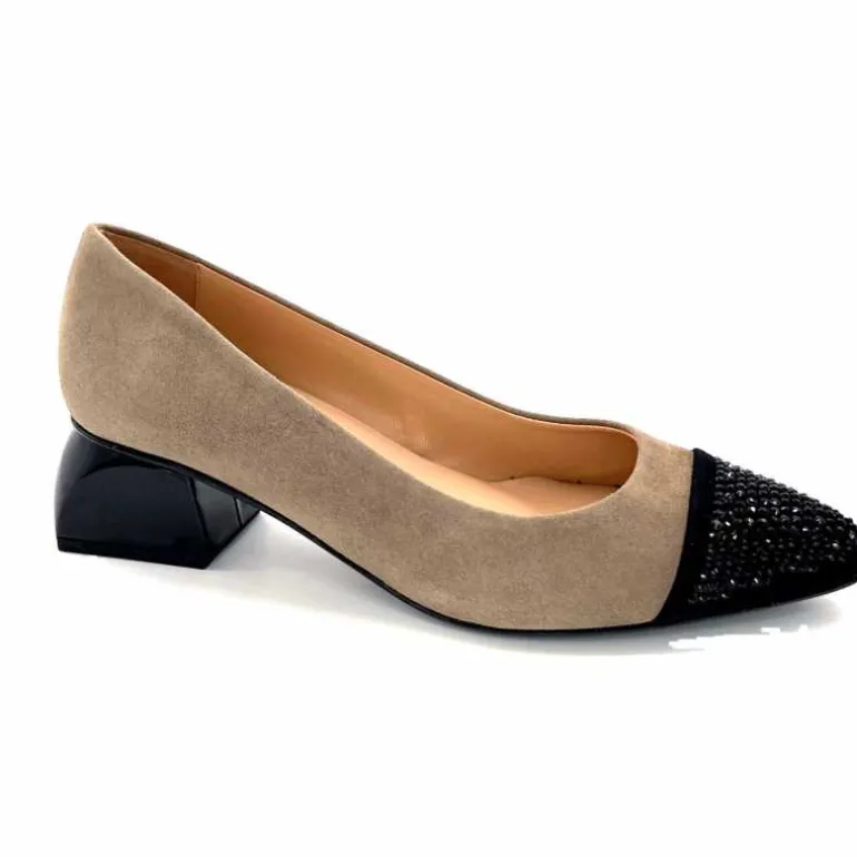 Dansi Ballerines 6963 Daim Noir &amp; Strass Taupe Fashion