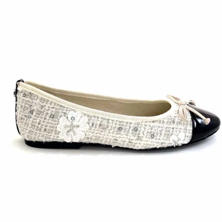 Ivoire0317a Ballerines Ivoire 2204108 Textile Vernis Noir Blanc Cheap