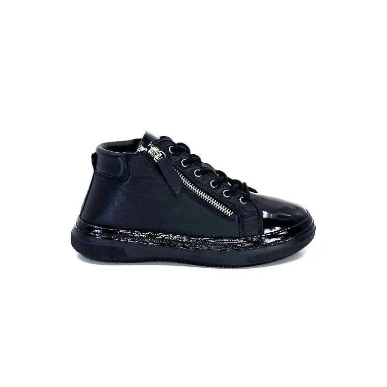 Ivoire0401a Baskets Avec Fermeture Éclair Ivoire 500-358 Cuir &amp; Vernis Noir Cheap