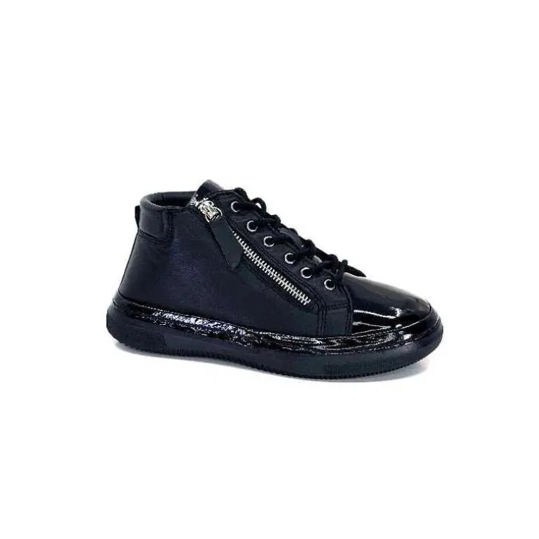 Ivoire0401a Baskets Avec Fermeture Éclair Ivoire 500-358 Cuir &amp; Vernis Noir Cheap