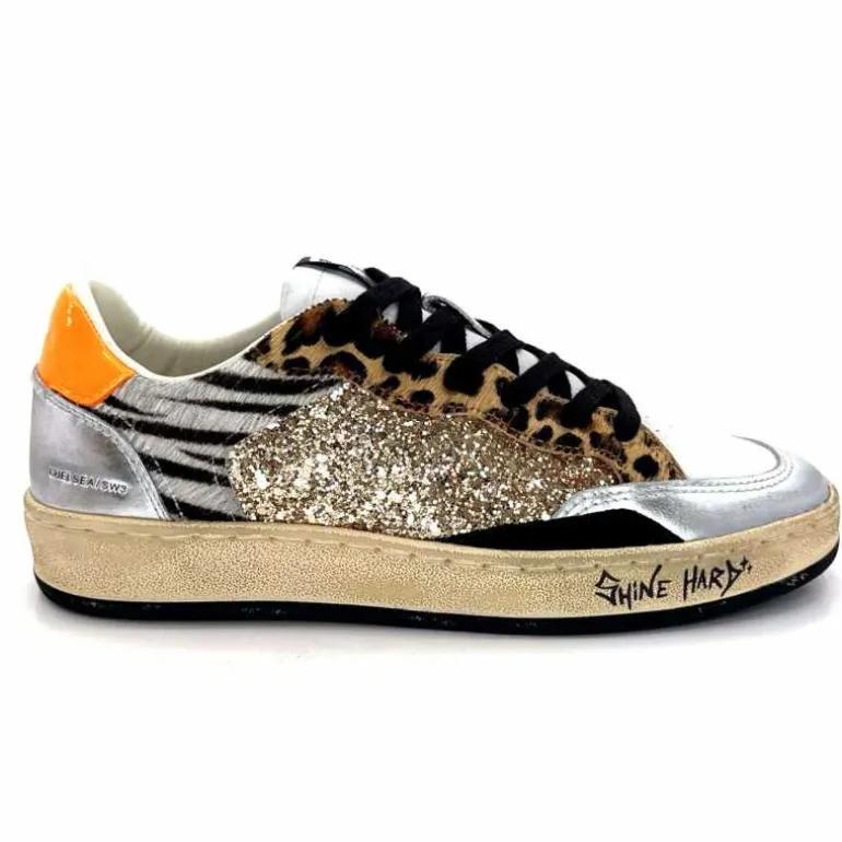 Crime London Baskets 21201 Cuir Blanc Argent Or Léo Orange Multicolore Clearance