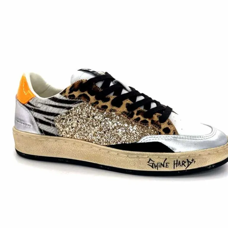 Crime London Baskets 21201 Cuir Blanc Argent Or Léo Orange Multicolore Clearance