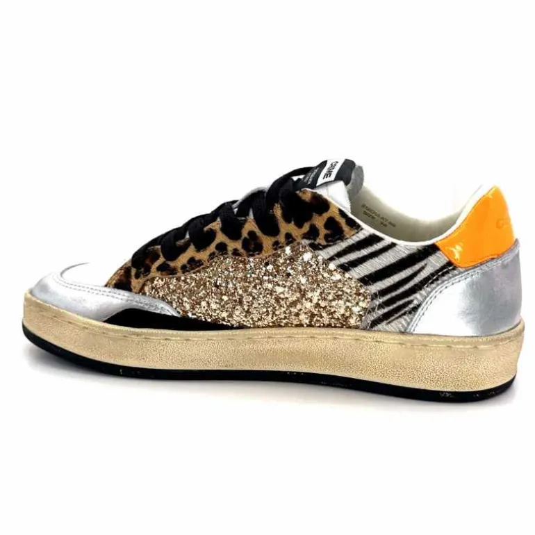 Crime London Baskets 21201 Cuir Blanc Argent Or Léo Orange Multicolore Clearance