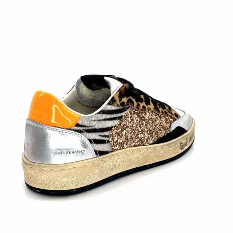 Crime London Baskets 21201 Cuir Blanc Argent Or Léo Orange Multicolore Clearance