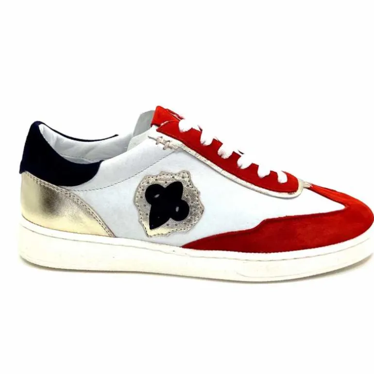 Donna Carolina Baskets 51670 113 Cuir Blanc Daim Bleu Marine Rouge Hot