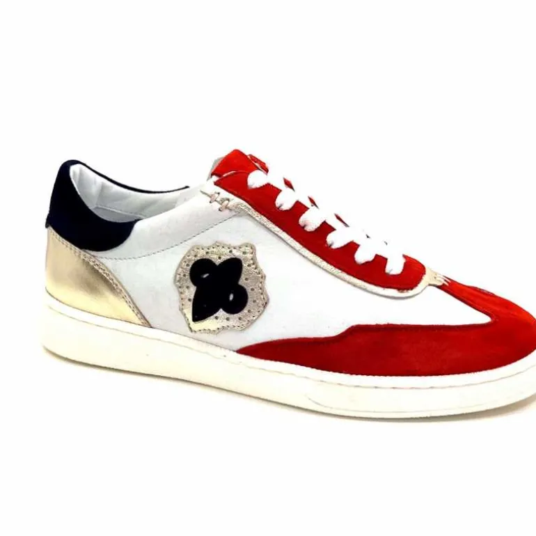 Donna Carolina Baskets 51670 113 Cuir Blanc Daim Bleu Marine Rouge Hot