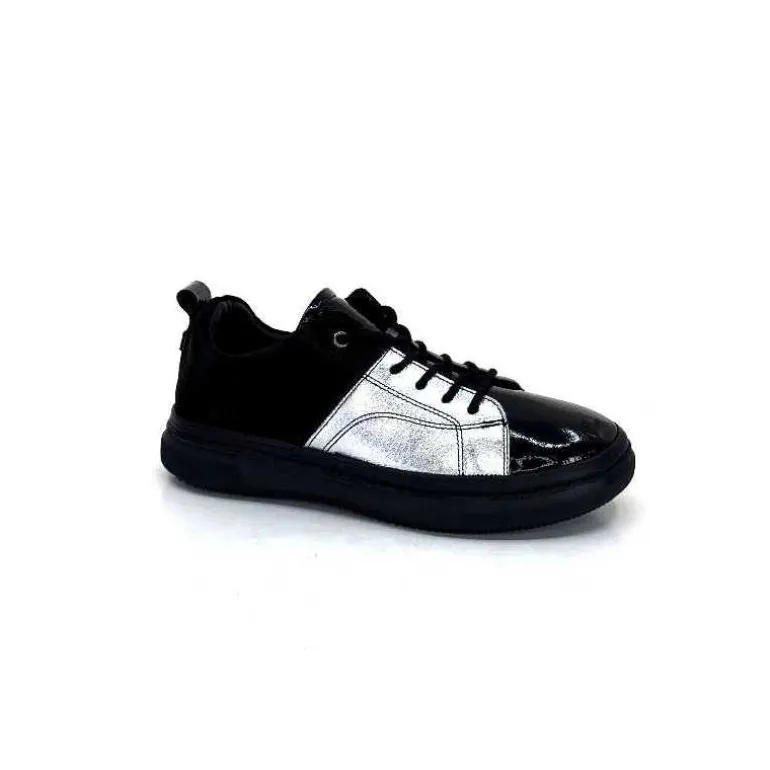 Ivoire0401a Baskets Ivoire 500-353 Cuir &amp; Argenté Noir Online