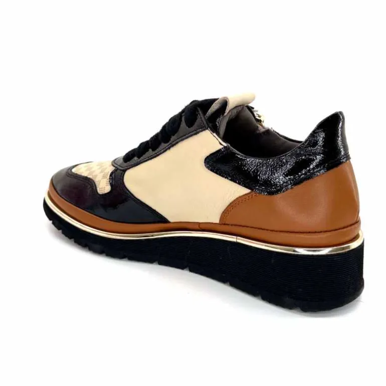 XSA Baskets Légère à fermeture éclair 9809 Cuir , Marron &amp; Crème Noir Cheap