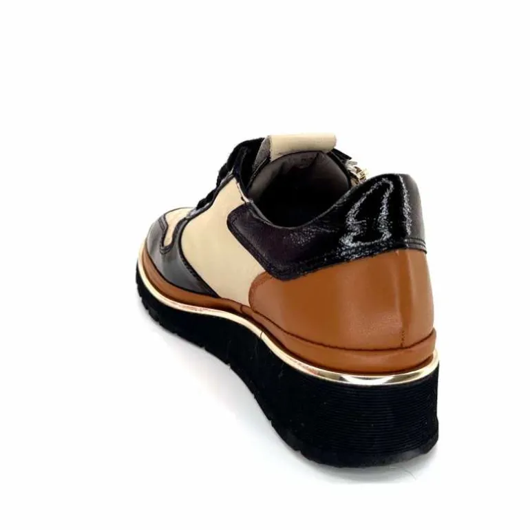 XSA Baskets Légère à fermeture éclair 9809 Cuir , Marron &amp; Crème Noir Cheap