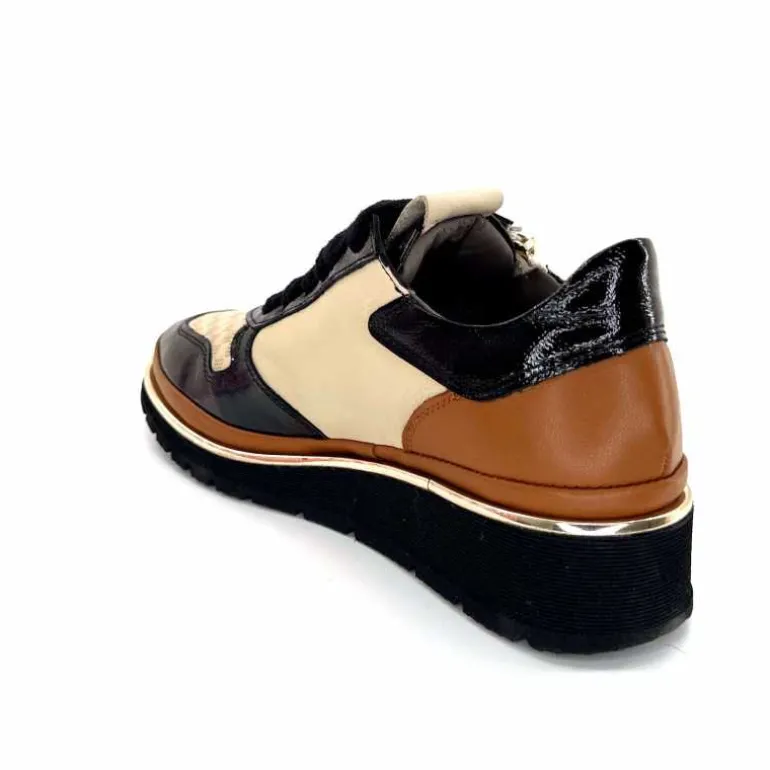 XSA Baskets Légère à fermeture éclair 9809 Cuir , Marron &amp; Crème Noir Cheap