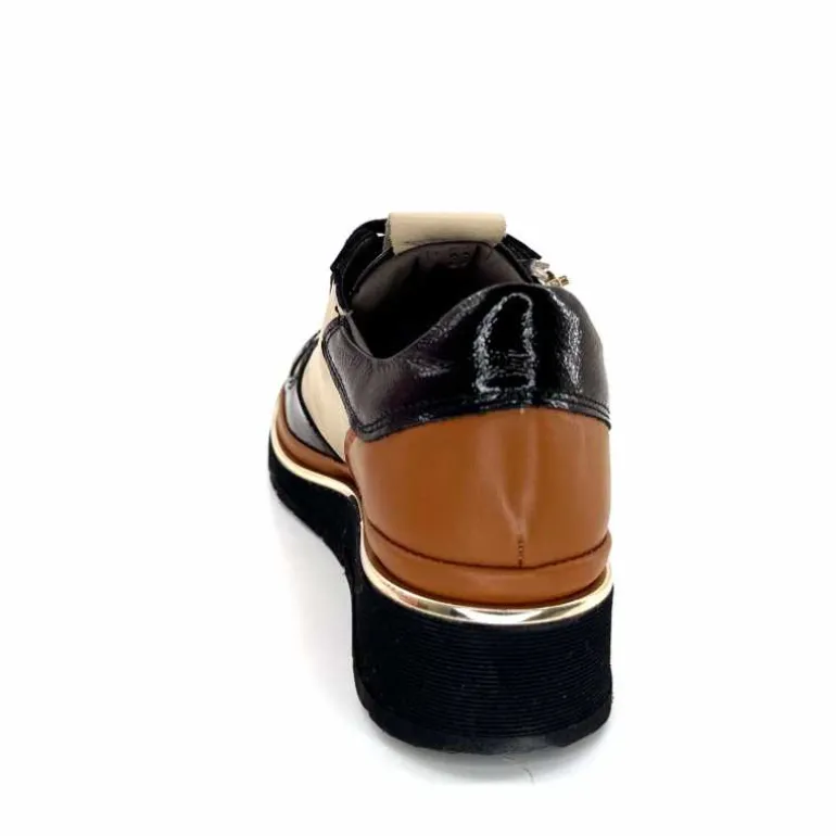 XSA Baskets Légère à fermeture éclair 9809 Cuir , Marron &amp; Crème Noir Cheap
