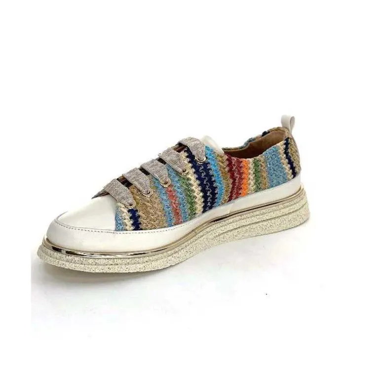 XSA Baskets Légère 8010 Cuir Beige Rafia Multicolore Fashion