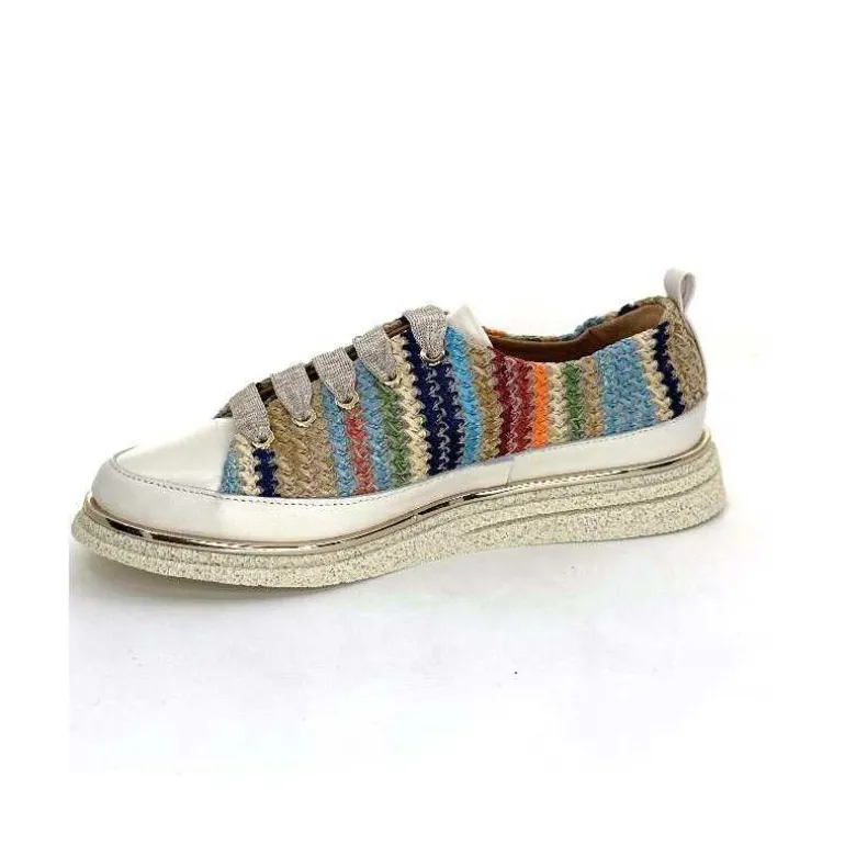 XSA Baskets Légère 8010 Cuir Beige Rafia Multicolore Fashion