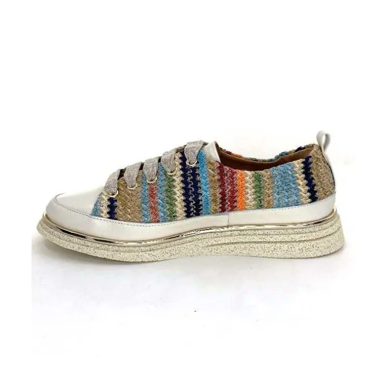 XSA Baskets Légère 8010 Cuir Beige Rafia Multicolore Fashion