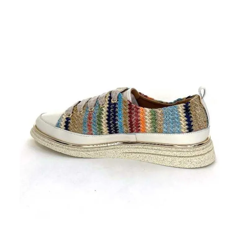 XSA Baskets Légère 8010 Cuir Beige Rafia Multicolore Fashion