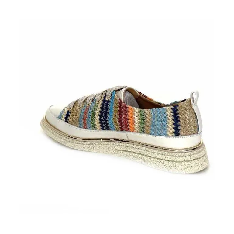 XSA Baskets Légère 8010 Cuir Beige Rafia Multicolore Fashion