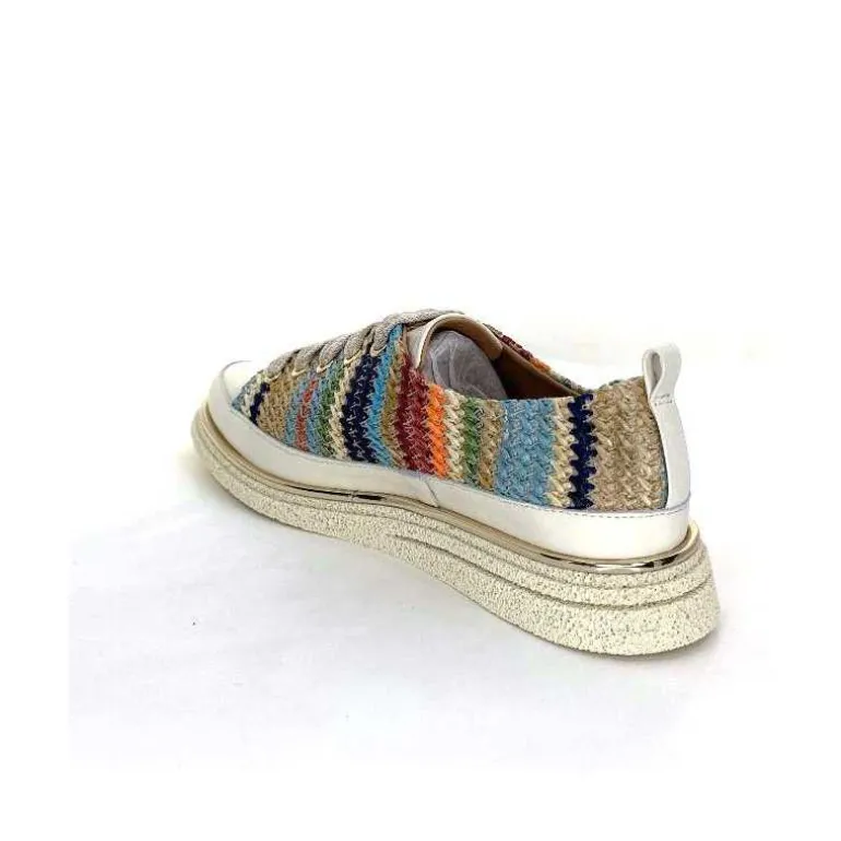 XSA Baskets Légère 8010 Cuir Beige Rafia Multicolore Fashion