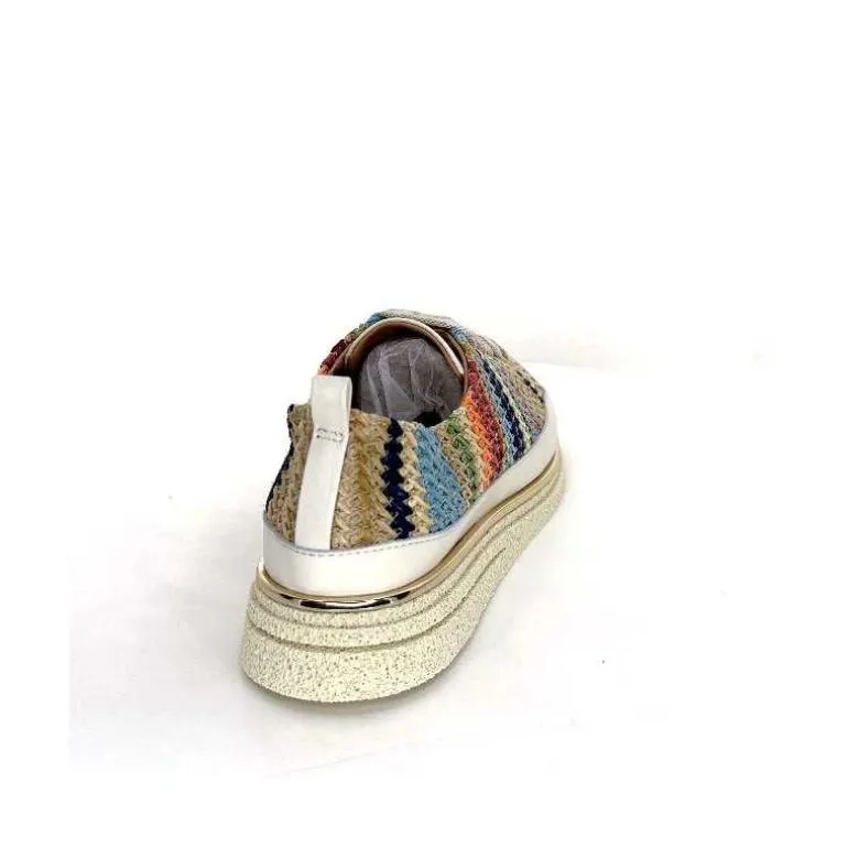 XSA Baskets Légère 8010 Cuir Beige Rafia Multicolore Fashion