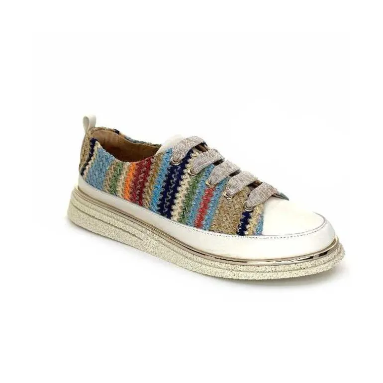 XSA Baskets Légère 8010 Cuir Beige Rafia Multicolore Fashion