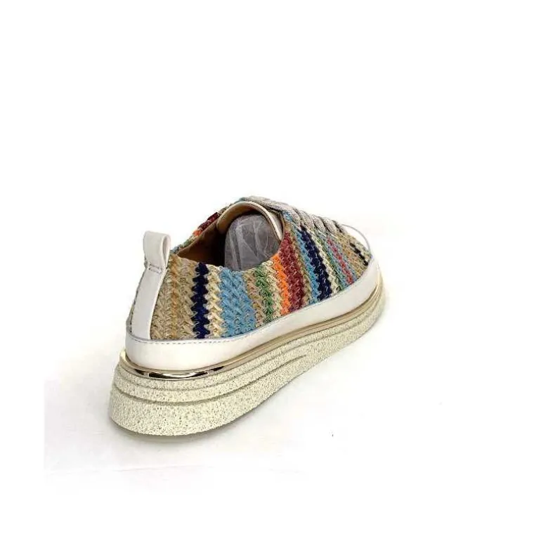 XSA Baskets Légère 8010 Cuir Beige Rafia Multicolore Fashion