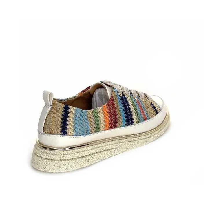 XSA Baskets Légère 8010 Cuir Beige Rafia Multicolore Fashion