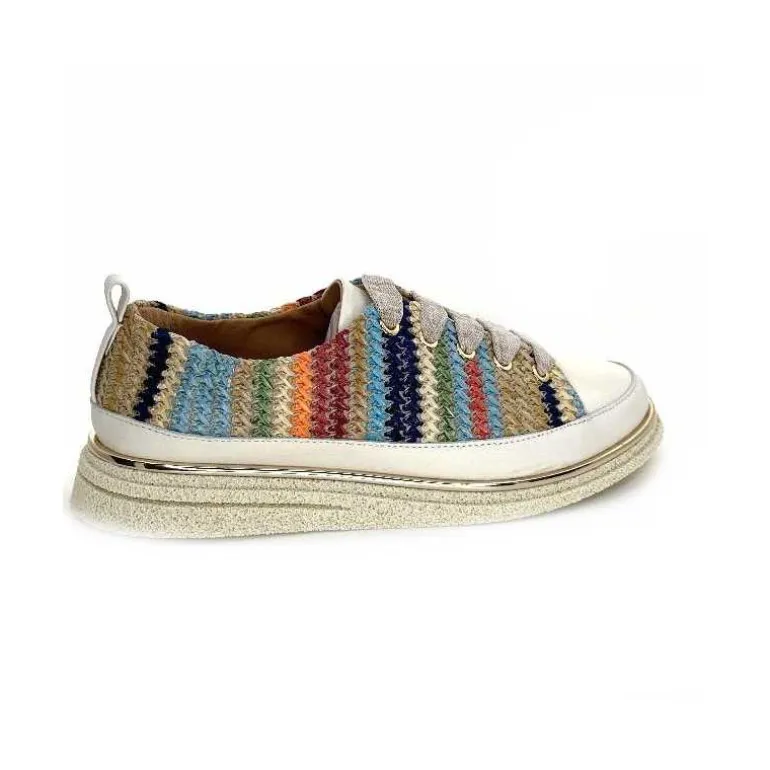 XSA Baskets Légère 8010 Cuir Beige Rafia Multicolore Fashion