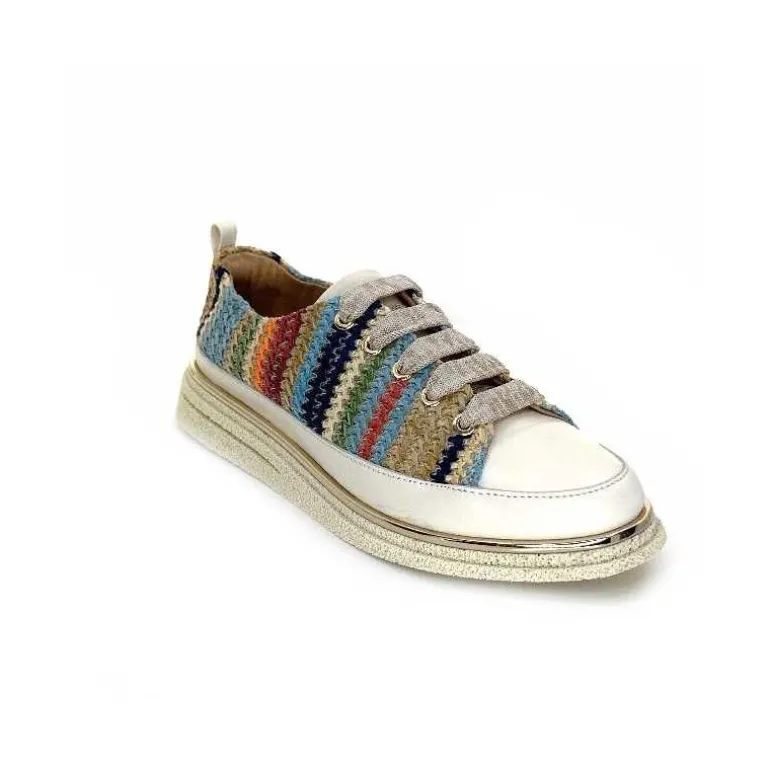 XSA Baskets Légère 8010 Cuir Beige Rafia Multicolore Fashion