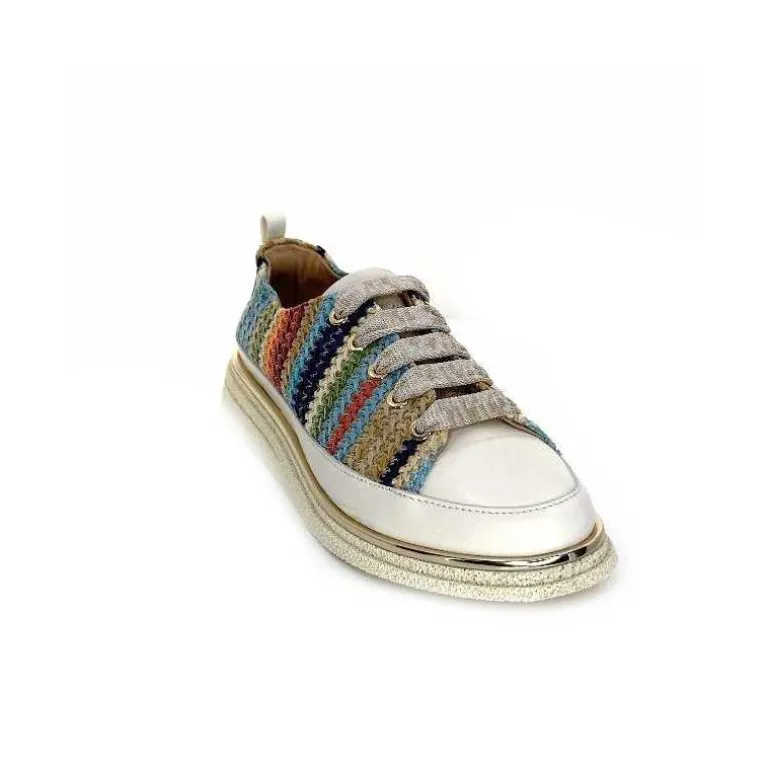 XSA Baskets Légère 8010 Cuir Beige Rafia Multicolore Fashion