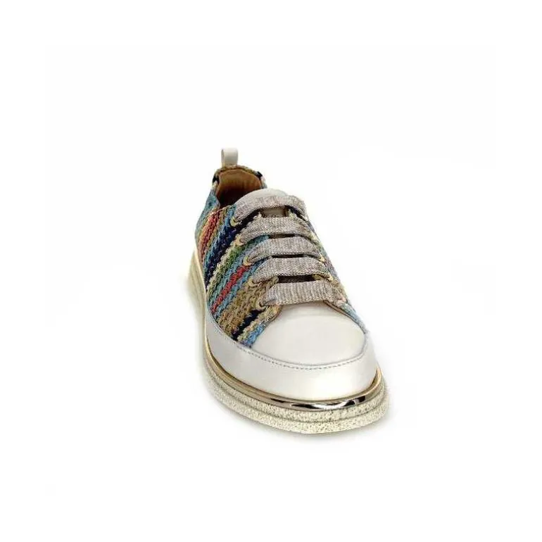 XSA Baskets Légère 8010 Cuir Beige Rafia Multicolore Fashion
