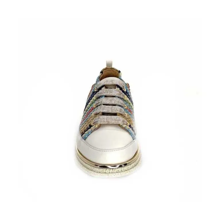 XSA Baskets Légère 8010 Cuir Beige Rafia Multicolore Fashion