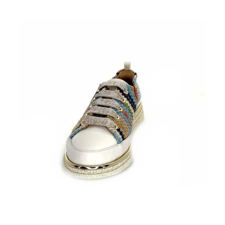 XSA Baskets Légère 8010 Cuir Beige Rafia Multicolore Fashion