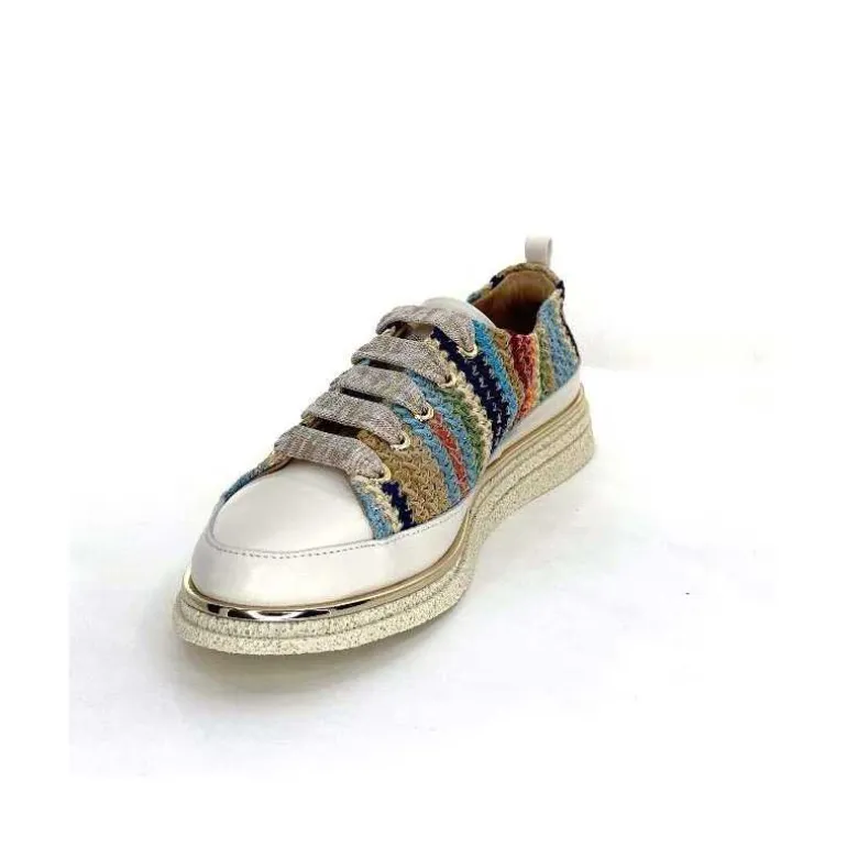 XSA Baskets Légère 8010 Cuir Beige Rafia Multicolore Fashion