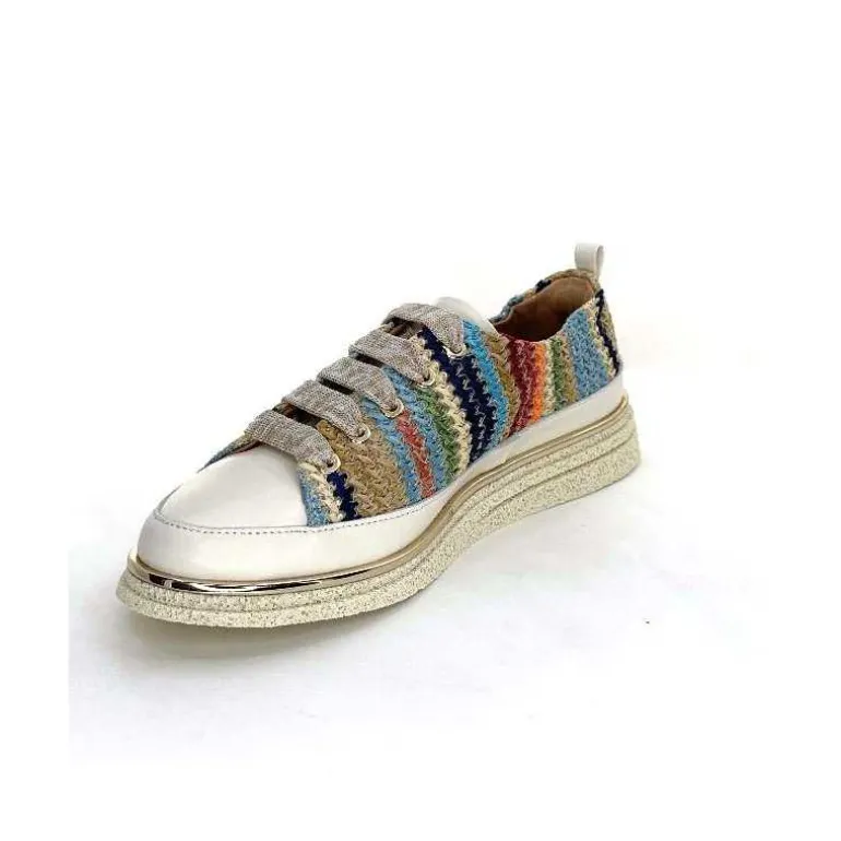 XSA Baskets Légère 8010 Cuir Beige Rafia Multicolore Fashion