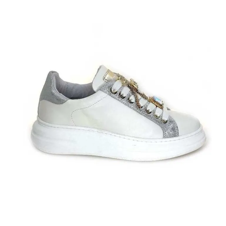 Méliné Baskets Bi 7 Acc Var p9780 Cuir Bijoux Blanc Outlet
