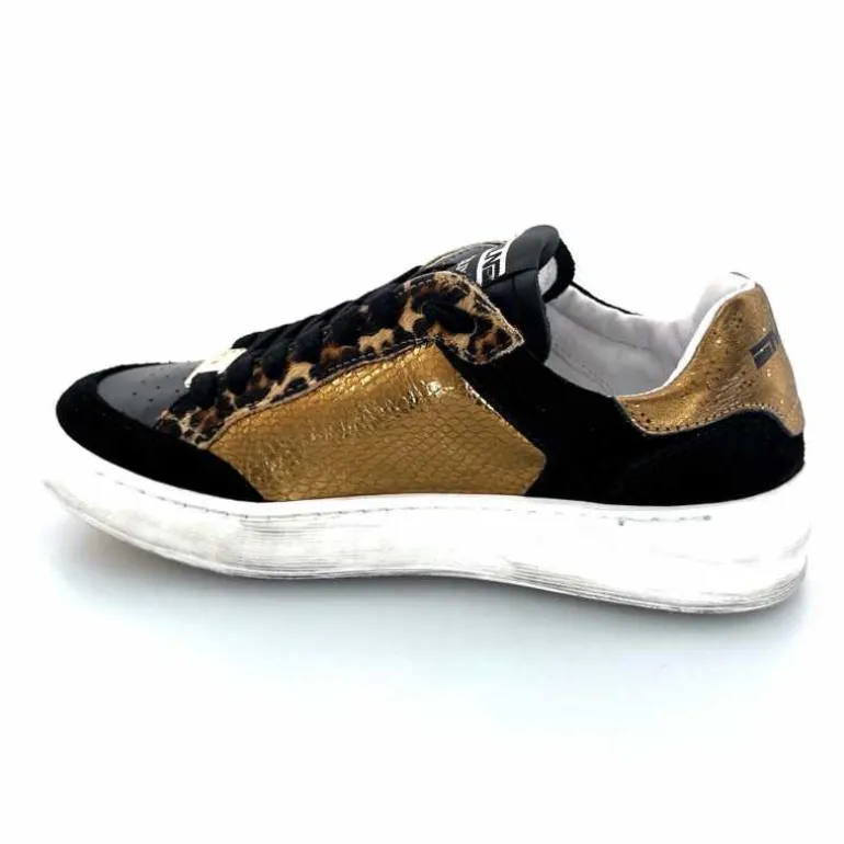 Méliné Baskets Pad 57 Cuir Doré Daim Léopard Noir Shop
