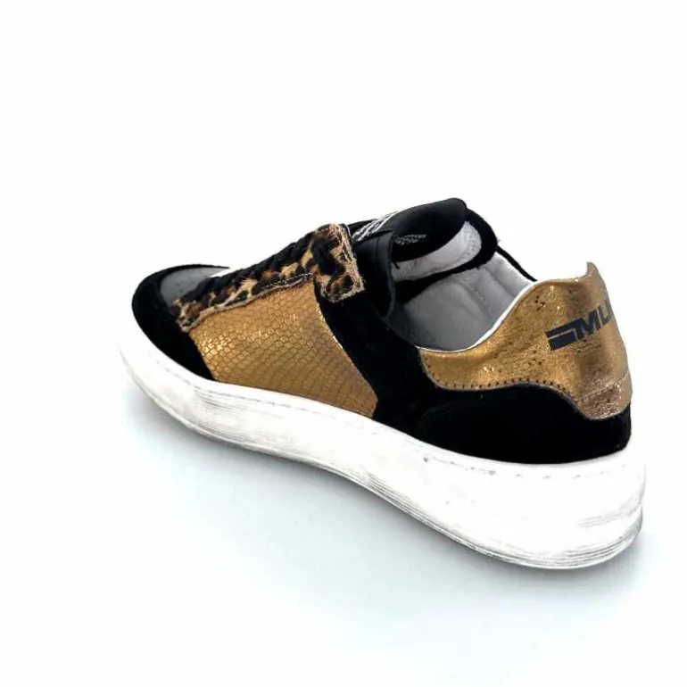 Méliné Baskets Pad 57 Cuir Doré Daim Léopard Noir Shop